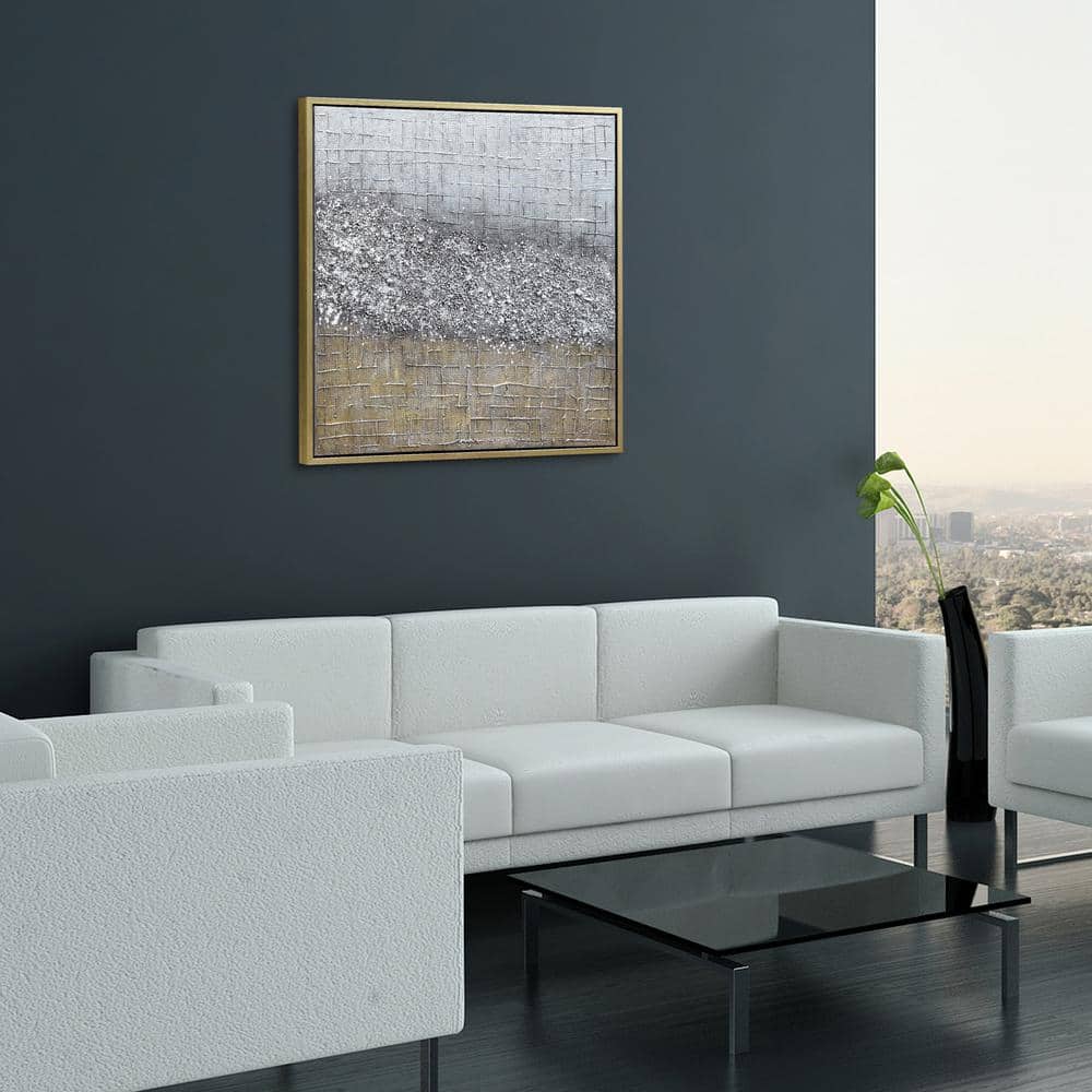 Empire Art 36" Square Textured Metallic Abstract Canvas with Gold Frame
