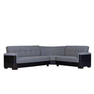 Basics Pro Collection 3-Piece 108.7 in. Polyester Convertible Sofa Bed Sectional 6-Seater With Storage, Grey/Black