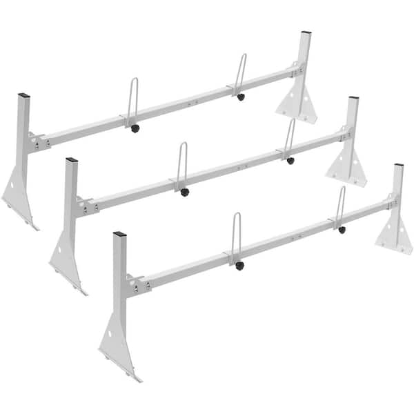 VEVOR Van Roof Ladder Rack 3 Bars 56.3 in. to 61.4 in. Roof Rack 750 lbs. Load with Ladder Stoppers Gutters for Full-Size Vans