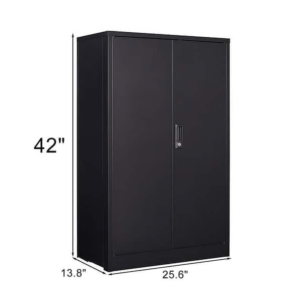 Angel Sar Black Metal Storage Cabinet with Locking Doors and