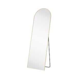 21 in. W x 64 in. H Aluminium Alloy Frame Gold Arched Floor Mirror with Floor Stand and Wall Mounted Hooks