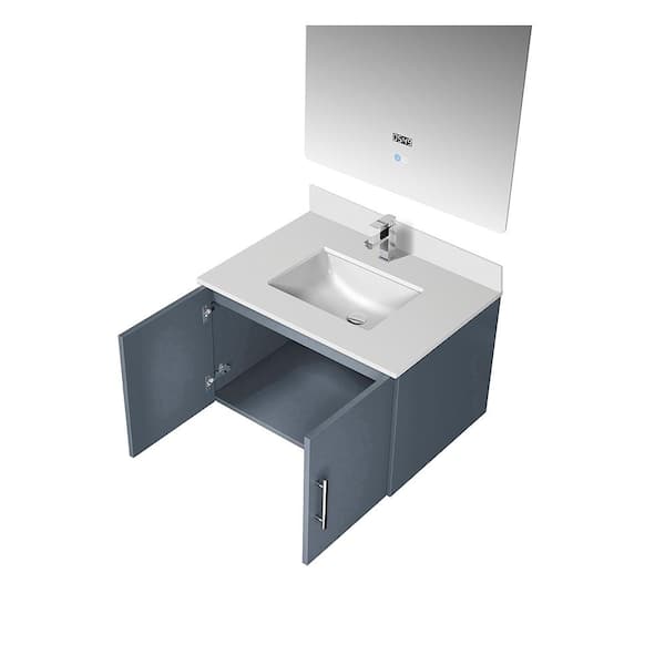 Lexora Geneva 30 in. W x 22 in. D Dark Grey Bath Vanity, White Quartz Top, Faucet Set, and 30 in. LED Mirror