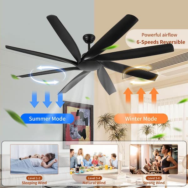 72 in. W Indoor/Outdoor Large Black Standard Downrod Mount Ceiling Fan with Remote and Wall Control, no Light