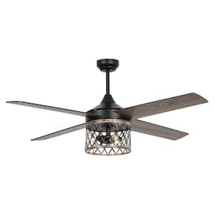 Mirelle 52 in. Indoor Black Downrod Mounting Ceiling Fan with Light Kit and Remote