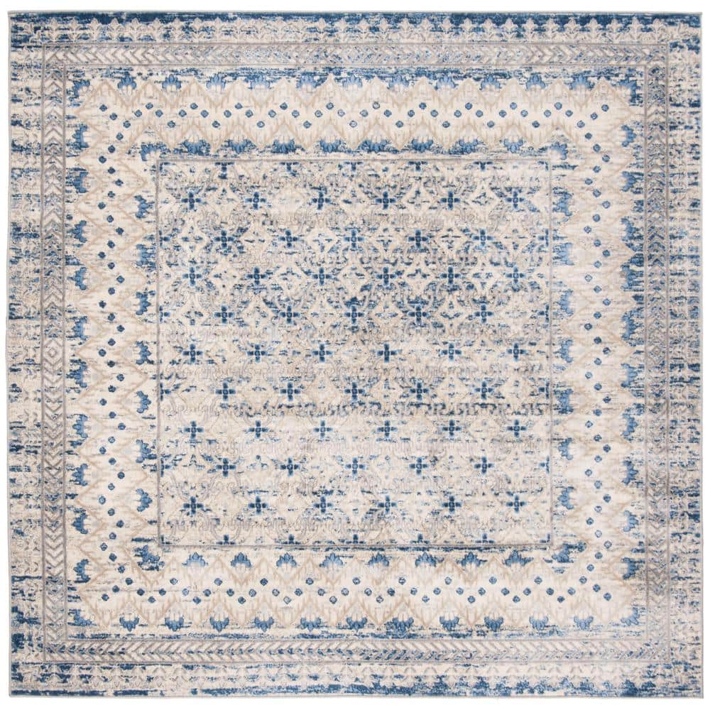 Elegant Brentwood 5' Square Light Grey/Blue Synthetic Area Rug