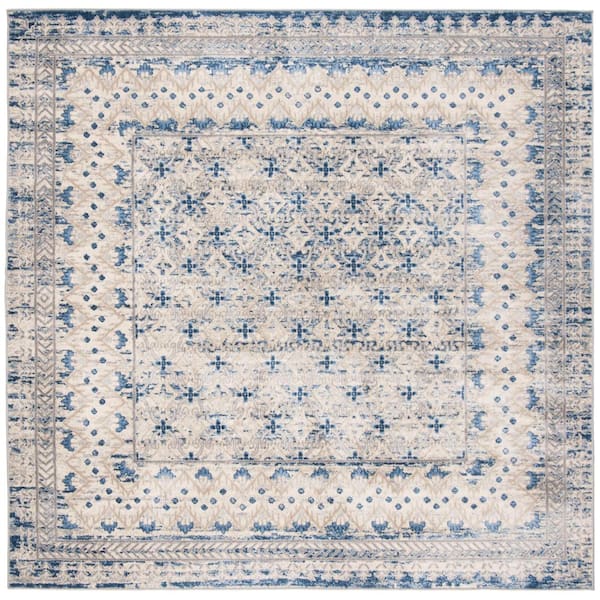 SAFAVIEH Brentwood Light Grey/Blue 5 ft. x 5 ft. Square Geometric Multi-Border Area Rug