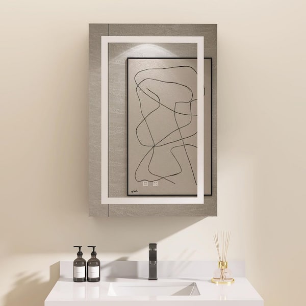 SLJ 24 in. W x 36 in. H Rectangular Black Aluminum Recessed/Surface Mount Medicine Cabinet with Mirror and LED