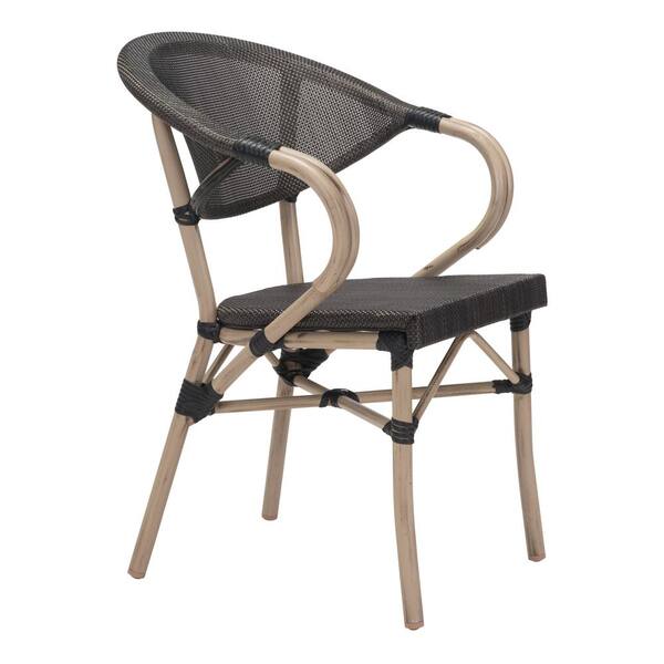 ZUO Marseilles Metal Outdoor Patio Dining Chair in Dark Brown (Pack of 2)