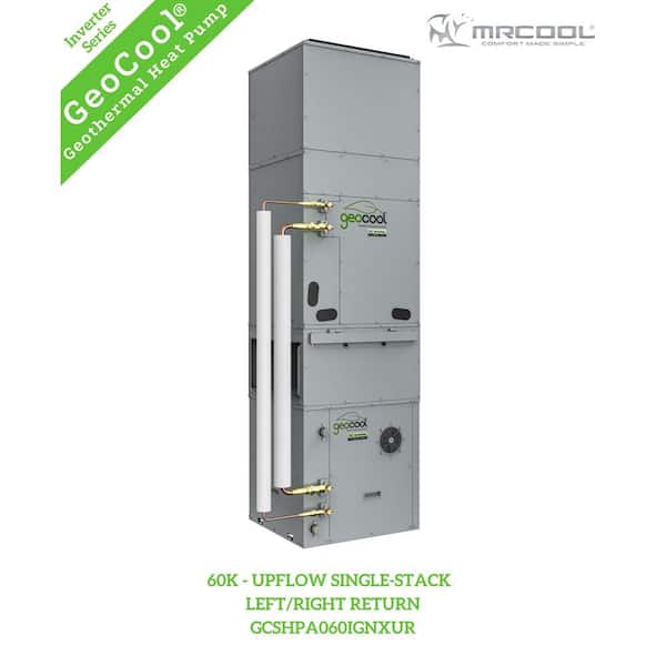 GeoCool Geothermal 60k BTU 5-Ton Vertical Upflow Single-Stack System with Return Air Box and Quick Connect Line Set