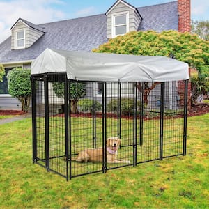 6.9 ft. x 3.3 ft. x 5.6 ft. Dog Kennel with Waterproof Cover Welded Wire Outdoor Dog Playpen in Black