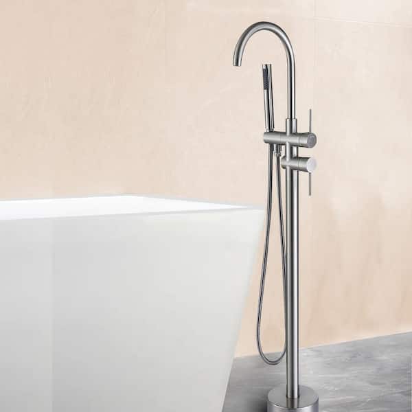 42-7/8 in. 1-Handle Freestanding Anti Scald Bathtub Faucet with Hand Shower Head in Brushed Nickel