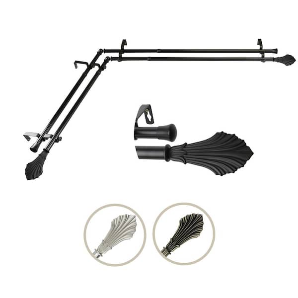 Rod Desyne 13/16" Dia Adjustable 48" to 84" Double Corner Window Curtain Rod in Black with Fin Finials