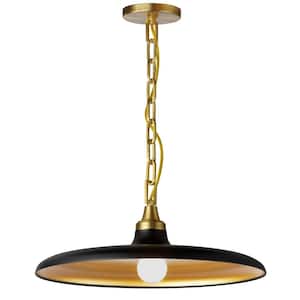 Quentin 1-Light Aged Brass Shaded Pendant Light with Matte Black/Gold Metal Shade
