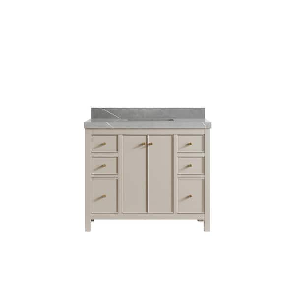 Willow Collections Chicago 42 in. Single Sink Freestanding Fine Grain Bath Vanity with Piatra Gray Qt. Top Unassembled