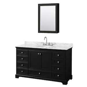 Deborah 60 in. Single Vanity in Dark Espresso with Marble Vanity Top in White Carrara with White Basin and Med Cabinet