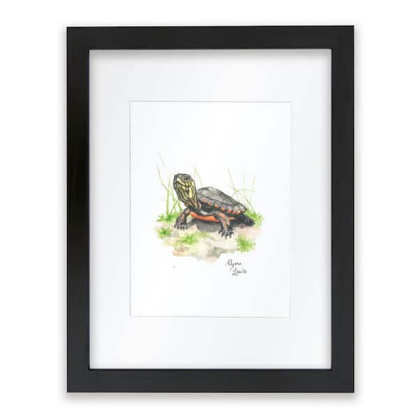 Unbranded Woodland Tinies "Turtle" by Alyssa Lewis Individual Black Framed with Mat Animal Art Print 14 in. x 11 in.