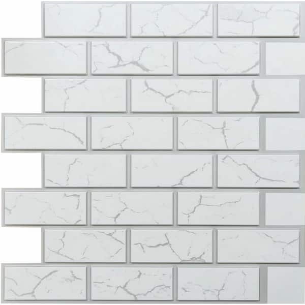 Dundee Deco 3D Falkirk Retro IV 23 in. x 23 in. White Grey Faux Brick PVC Decorative Wall Paneling (5-Pack)