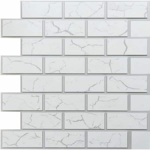 Dundee Deco 3D Falkirk Retro IV 23 in. x 23 in. White Grey Faux Brick PVC Decorative Wall Paneling