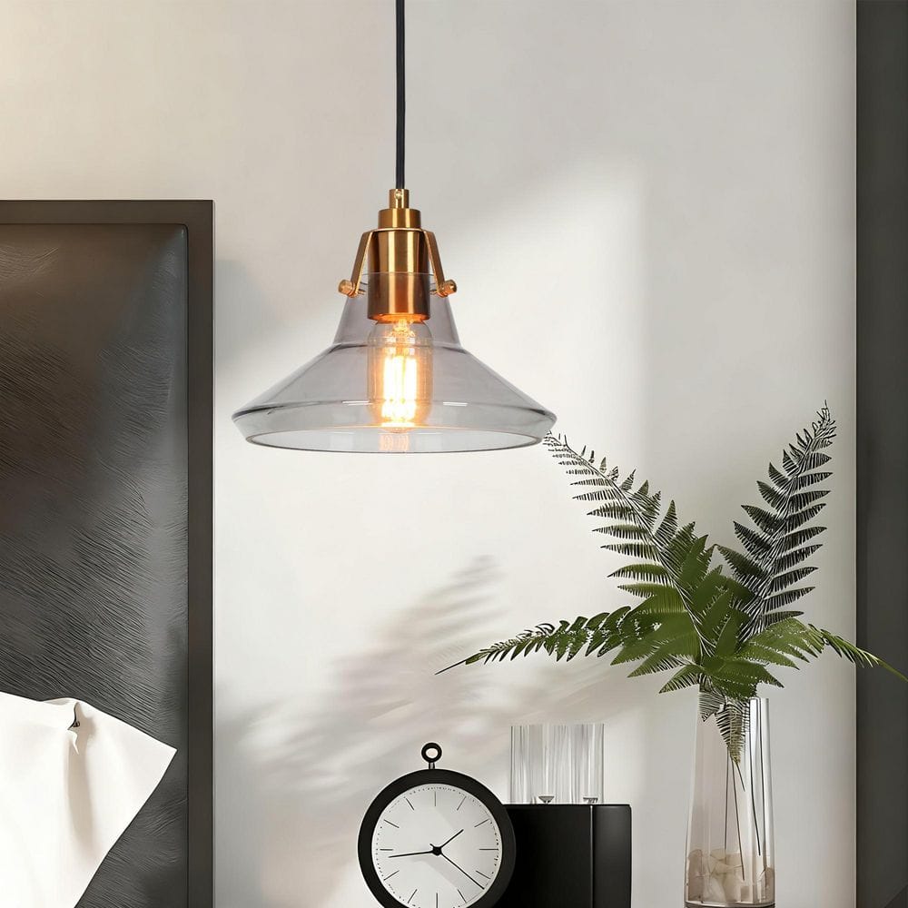 Tencanonia Modern 1-light Black and Plating Brass Pendant Light with Cone Smoke Glass Shade for Living Room price history on PriceWatchPro
