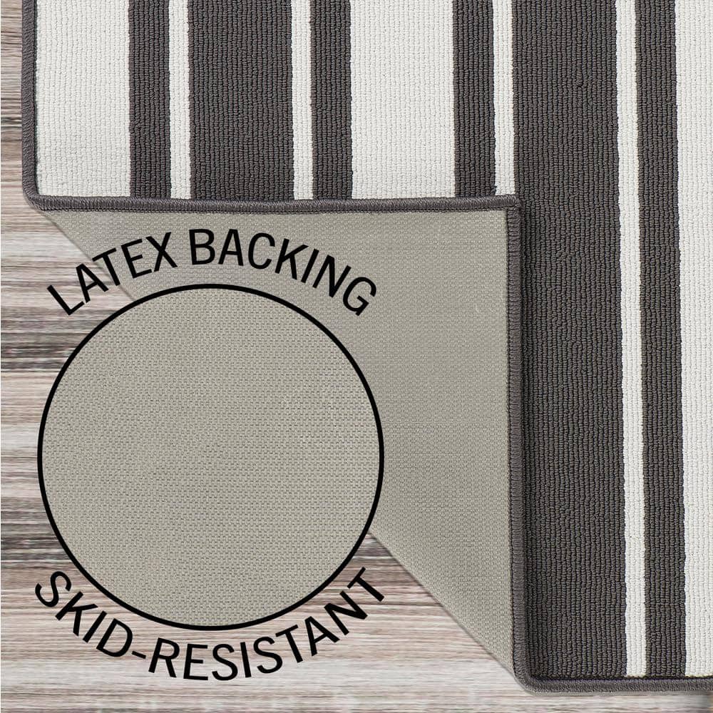 Elegant Dark Grey and White Striped Synthetic Runner Rug
