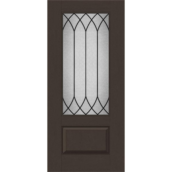 Steves & Sons Regency 36 in. x 80 in. Universal Handing 3/4 Lite Spire Decorative Glass Hickory Stain Fiberglass Front Door Slab
