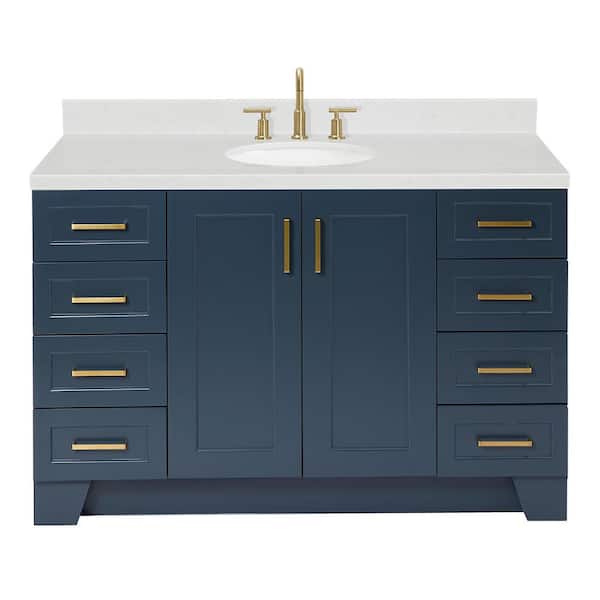 Taylor 54 in. Single Sink Freestanding Bathroom Vanity in Midnight Blue with Carrara White Quartz Top
