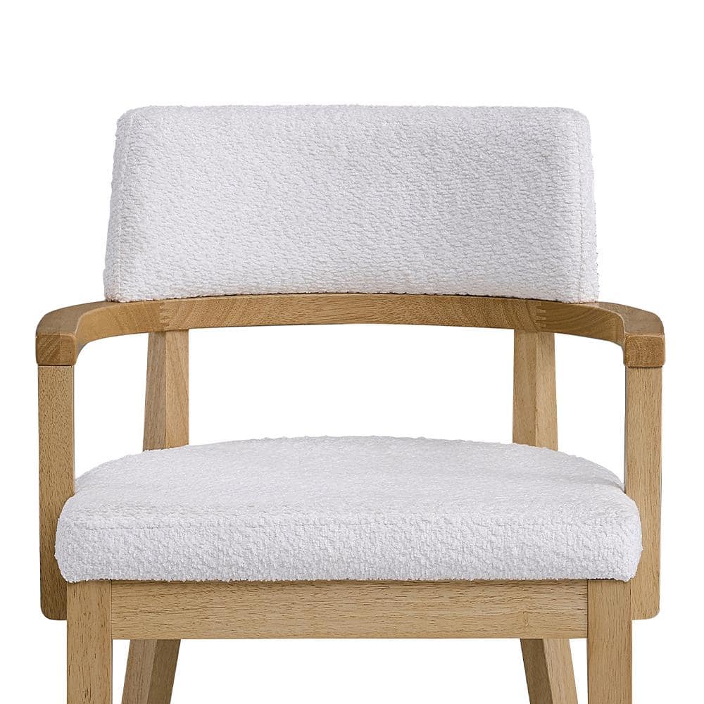 White Upholstered Oak Wood Side Chair with Curved Armrest