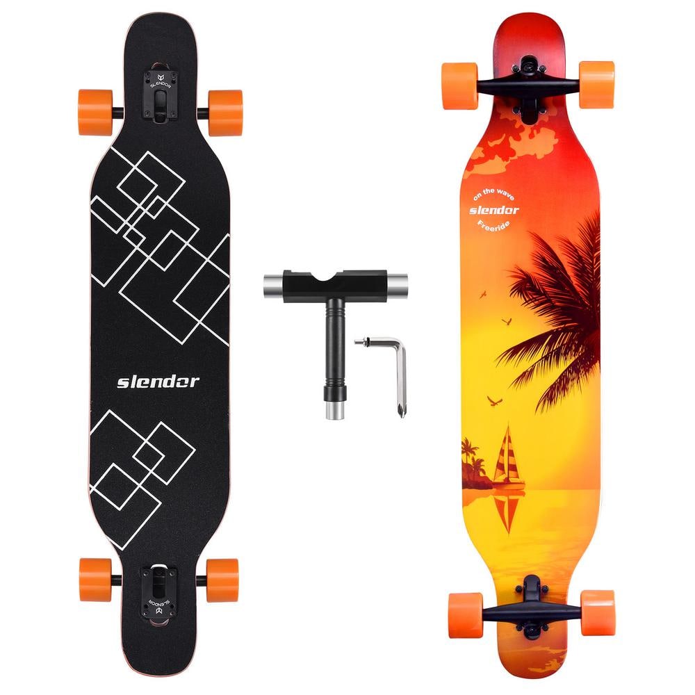 SEEUTEK Cosmo 42 in. Palm Tree Longboard Skateboard Drop Through Deck Complete Maple Cruiser