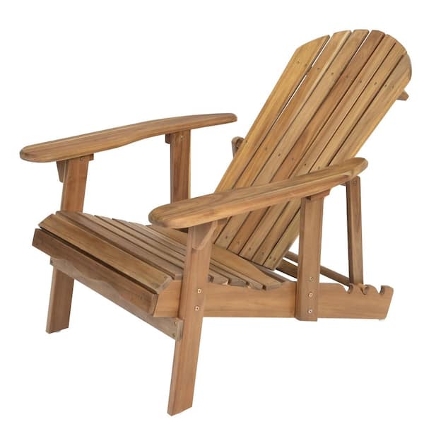 Acacia Wood Brown Adirondack Chair with Footrest, Weather Resistant Oversized Outdoor Chair (1-Pack)