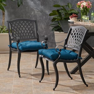 Cayman Antique Matte Black Removable Cushions Metal Outdoor Dining Chair with Dark Teal Cushion (2-Pack)