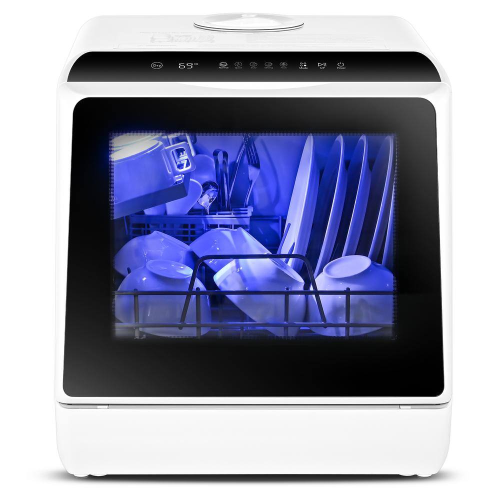 Vibekio 16.85 in. Portable Countertop Dishwasher in White with Dual Spray Arms and 360&deg; Rinsing, Led Touch Screen, 3 Cycles