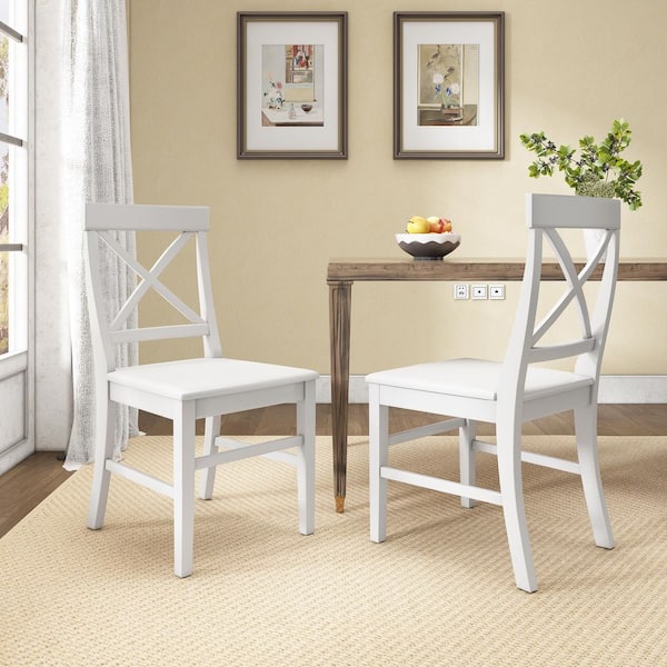 White Farmhouse Solid Acacia Wood Dining Chairs (Set of 2)