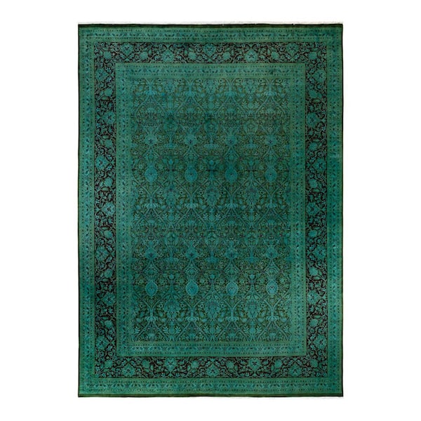 Overdyed Green 9 ft. 1 x 14 ft. Wool Indoor Area Rug