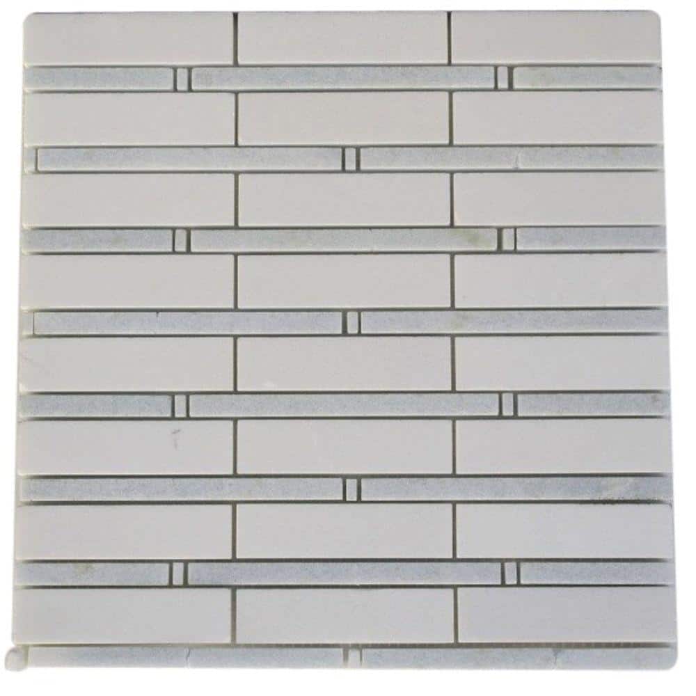 White and Gray Polished Mosaic Linear Wall Tile