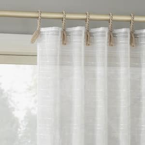 Noemi Slub Stripe Rope Tab White Polyester 50 in. W x 96 in. L Tab Top Light Filtering Curtain (Single Panel)