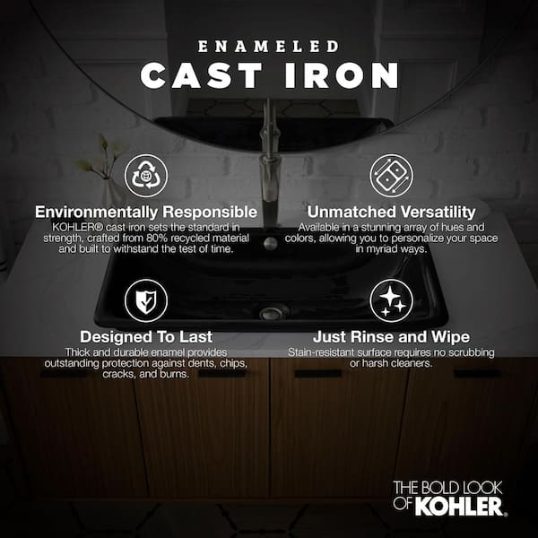 KOHLER Tahoe Drop-In Cast Iron Bathroom Sink in Biscuit with Overflow Drain