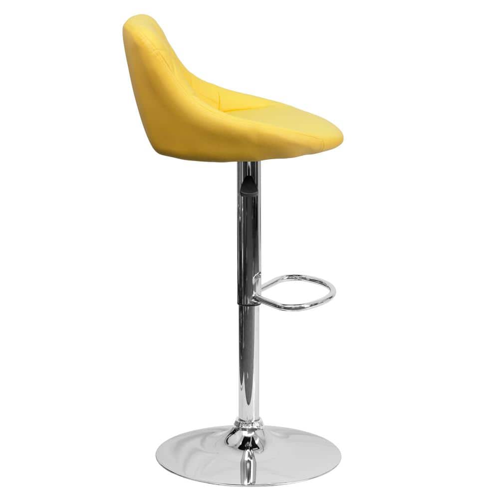 Retro Charm Yellow Vinyl Adjustable Swivel Bar Stool with Chrome Base