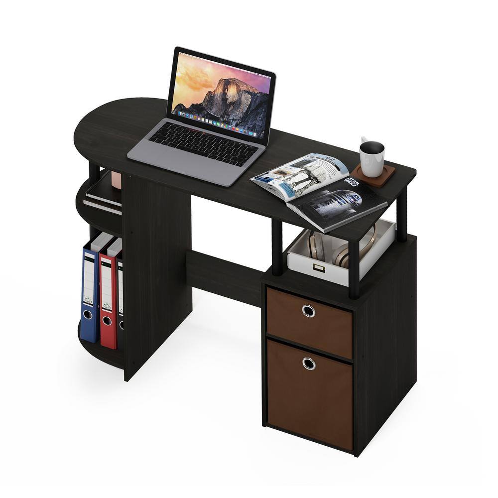 Espresso Composite Wood Study Desk with Drawer and Shelves