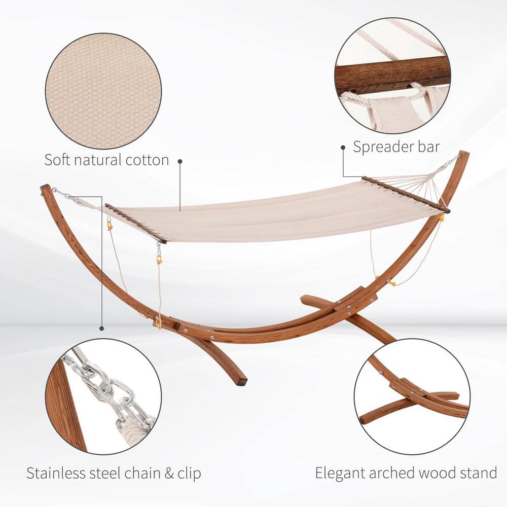 Cream White Cotton Hammock with Bentwood Stand for Indoor/Outdoor Use