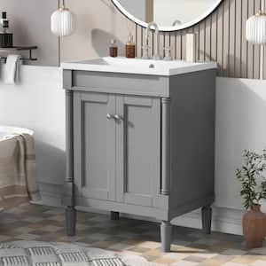 24.00 in. W x 18.00 in. D x 34.00 in. H One Sinks Bath Vanity in Gray with White Resin Top