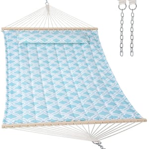 Double Hammock Quilted Fabric Swing with Spreader Bar, Detachable Pillow, 55" x 79" Large Hammock, Baby Blue