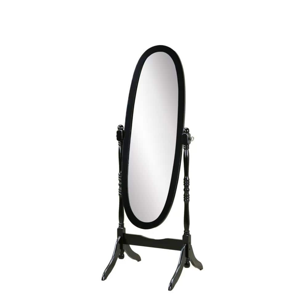Black 22.5 in W x 59.25 in H Oval Wood Full Length Mirror, Traditional Quee