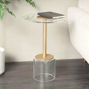 16 in. Clear Large Round Glass End Table with Elevated Base and Gold Stand