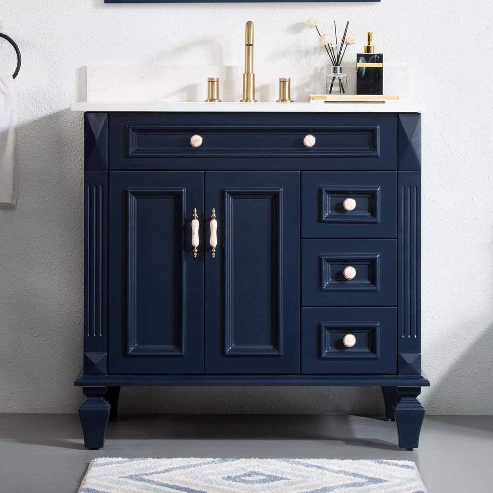 ANGELES HOME 36 in.W x 22 in.D x 35 in.H Solid Wood Single Sink Bath ...