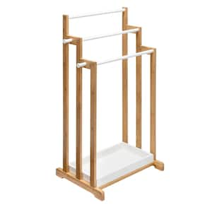 33.10 in L x 13.8 in W x 17.7 in D 3-Tier Bamboo White Bathroom Towel Rack in Brown