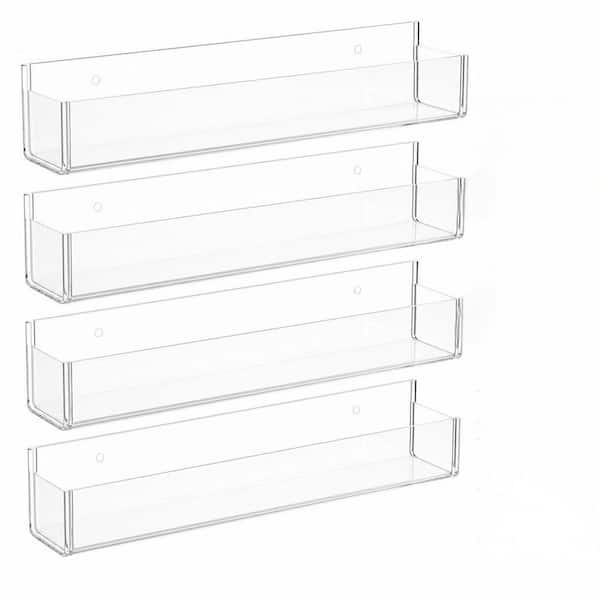 Adhesive Acrylic Spice Rack Organizer with 2 Nano Double Sided Tape for Kitchen Cabinet Door, Clear (4-Pack)