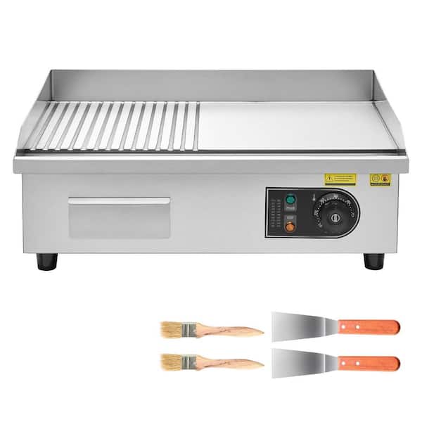 21.06" x 11.81" 1750W Commercial Electric Griddle, Half Grooved Half Flat Countertop Grill