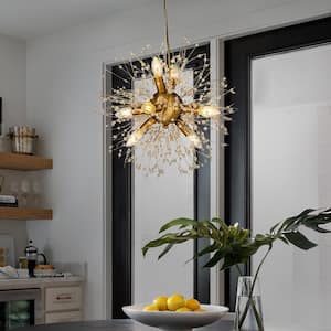 Interior Decor Stainless Steel Crystal Firework Chandelier 8-Lights Globe Pendant Ceiling Lighting in Brown Bronze