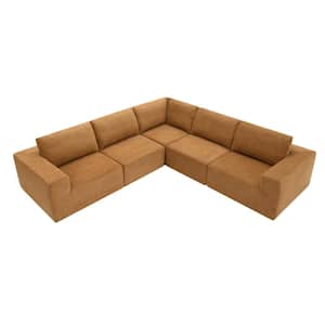 116 in. Modern Modular L-Shaped Polyester Sectional Sofa in. Brown