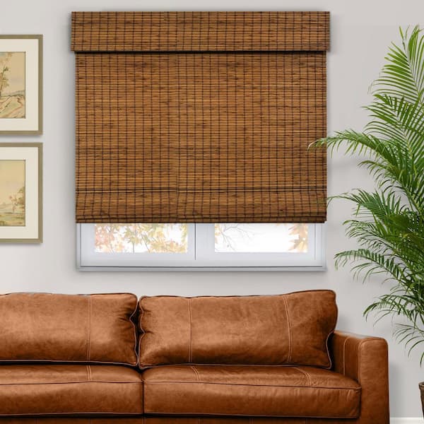 Natural Woven Light Filtering Cordless Bamboo Roman Shades for Windows, 48 in. W x 48 in. L, Frost